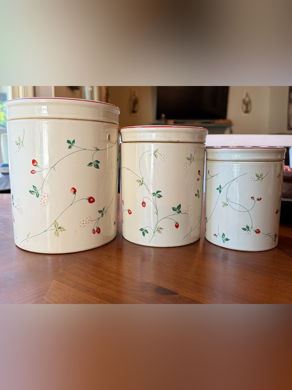 Vintage Epoch Korea Strawberry Ceramic Canisters Cottagecore, Farmhouse Kitchen